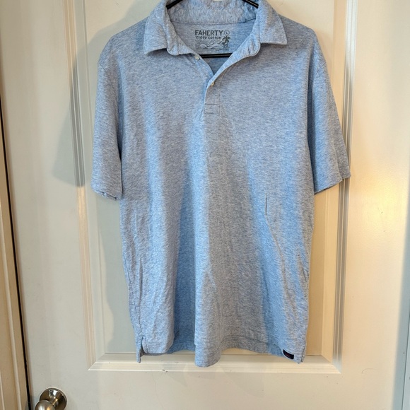 Faherty Cloud Collection Blue Short Sleeve Cotton Polo Preppy Knit Shirt,Large - Picture 7 of 8